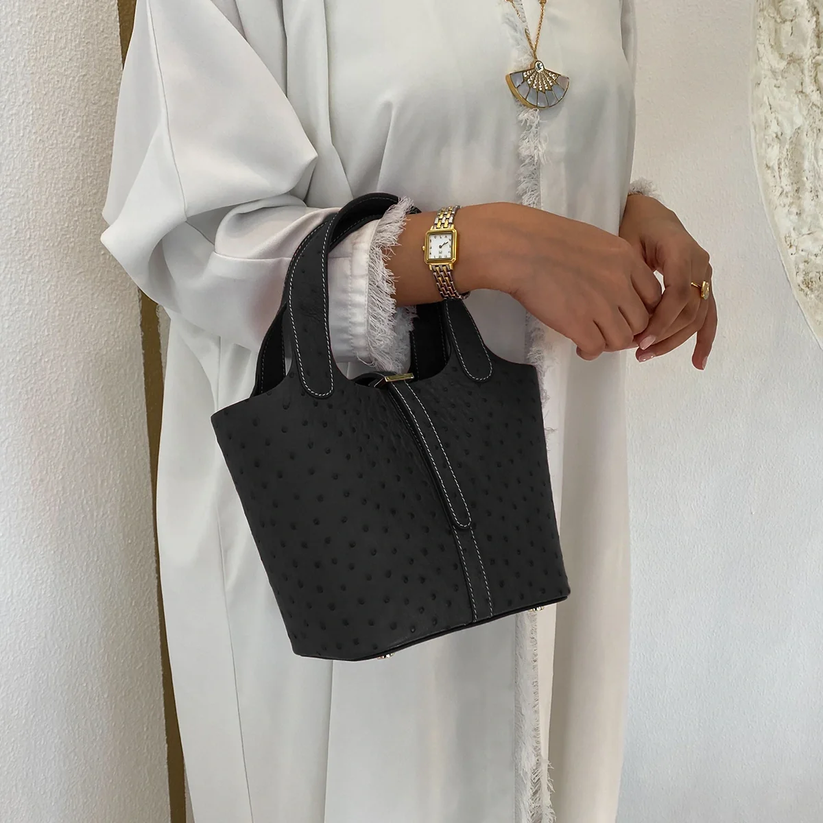 Alyazia Ostrich Leather / Black - Image 5