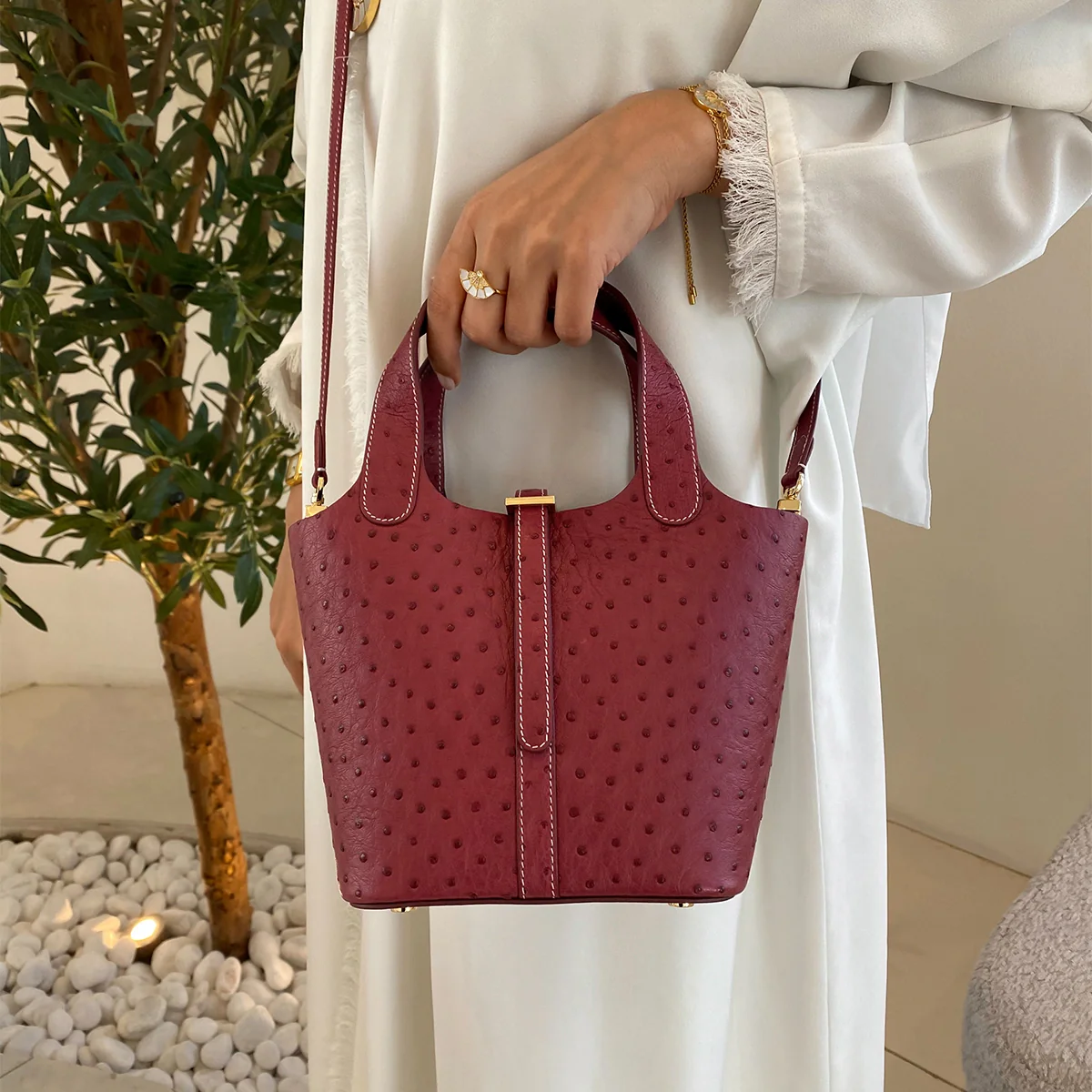 Alyazia Ostrich Leather / Burgundy - Image 5
