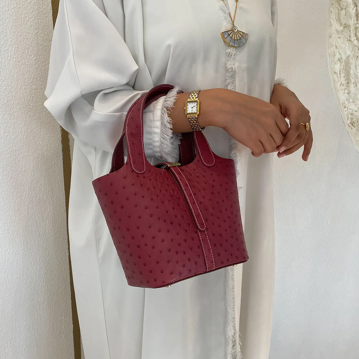 Alyazia Ostrich Leather / Burgundy - Image 6