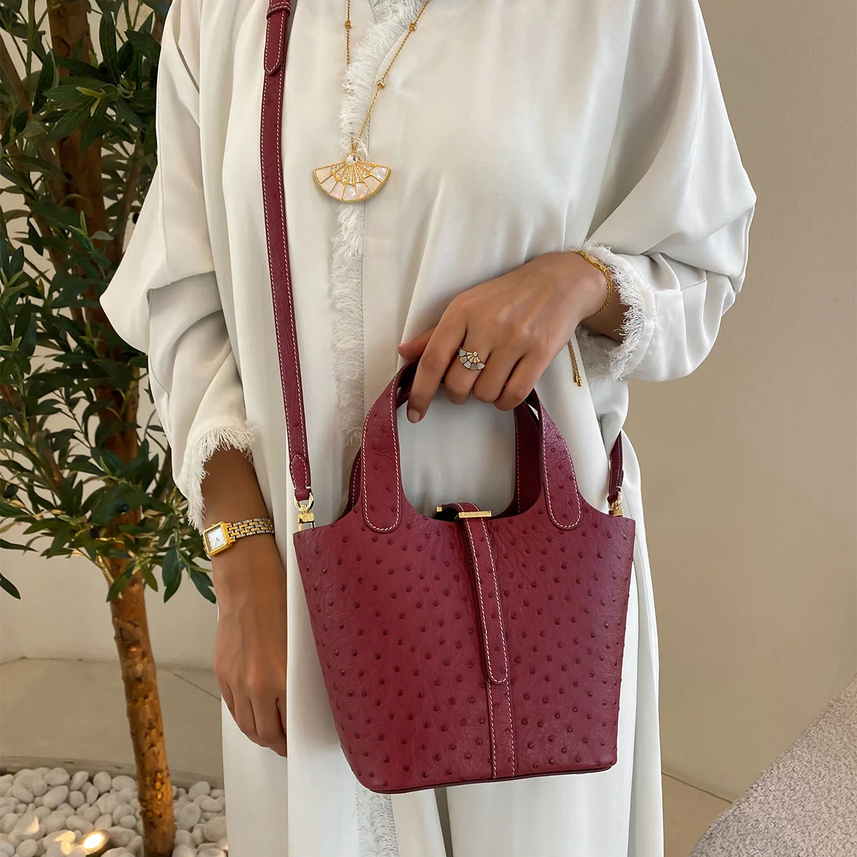 Alyazia Ostrich Leather / Burgundy - Image 7
