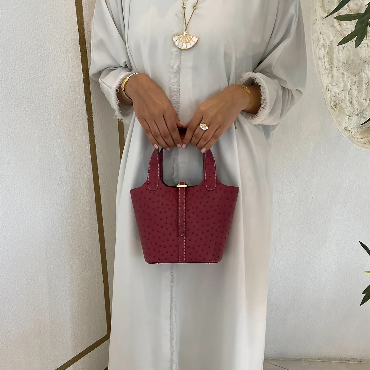 Alyazia Ostrich Leather / Burgundy - Image 8