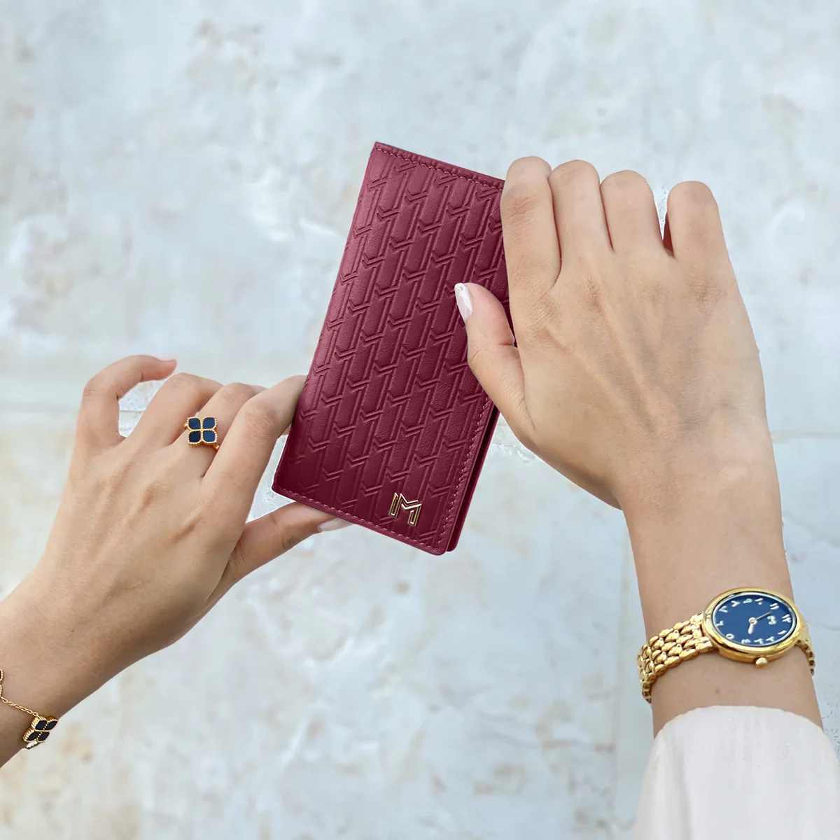 Italian Calfskin Leather Burgundy / Gold - Image 6